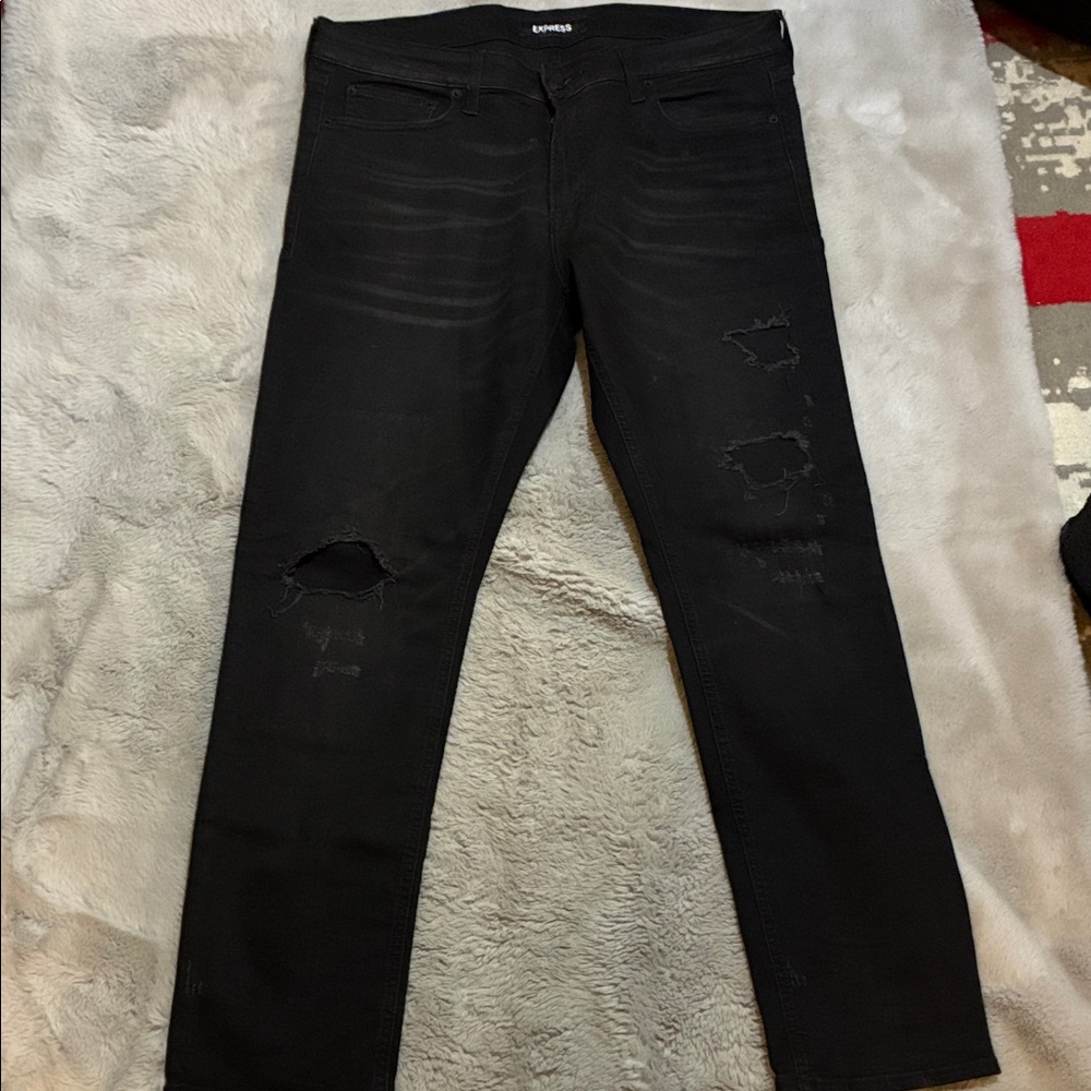 Express Men's Dark Distressed Skinny Jeans